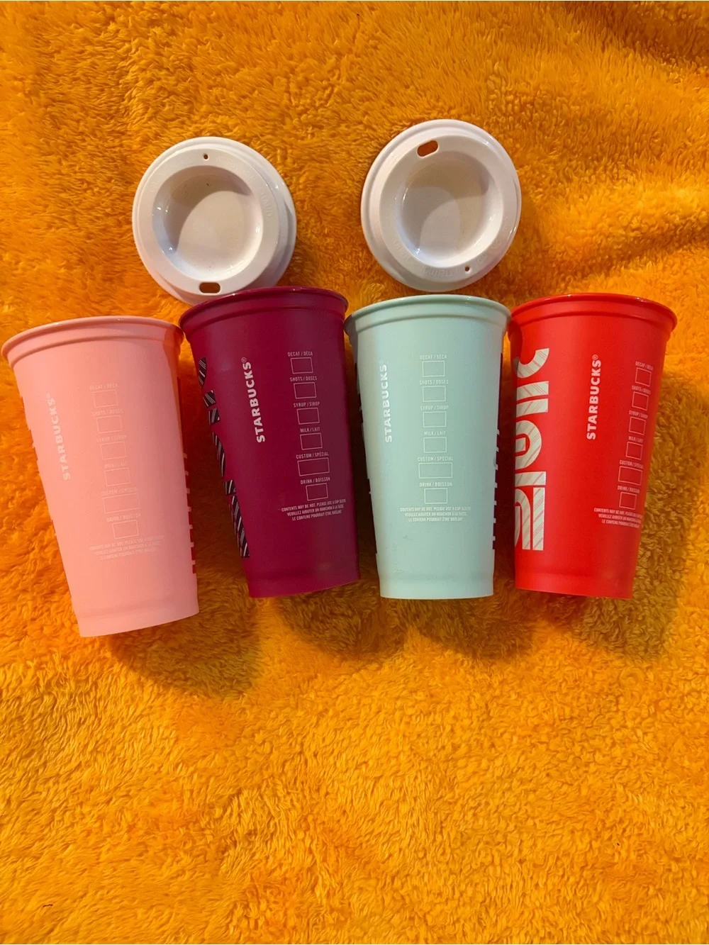 Set of 4 Reusable Starbucks  Patterned Cups